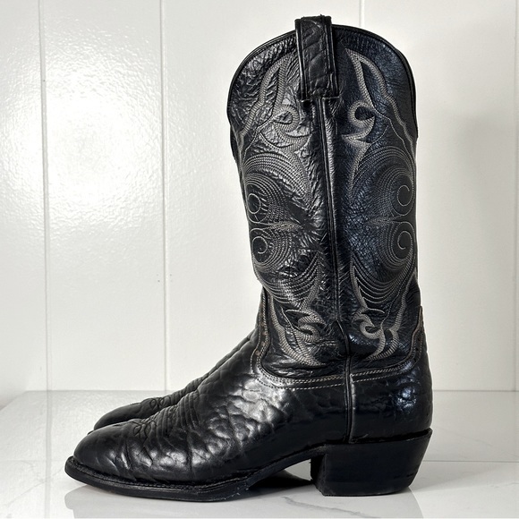 Vintage Hondo Black Leather Cowboy Boots 9.5 Western Texas Mexico - Picture 5 of 12